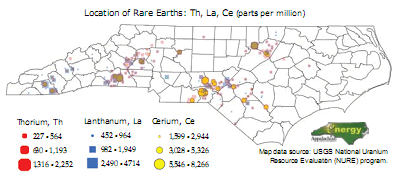 Map of Rare Earth elements in North Carolina